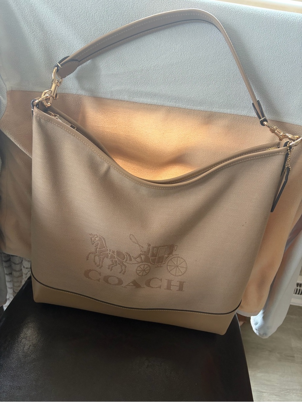 Coach Tan Embossed Horse & Carriage Hobo